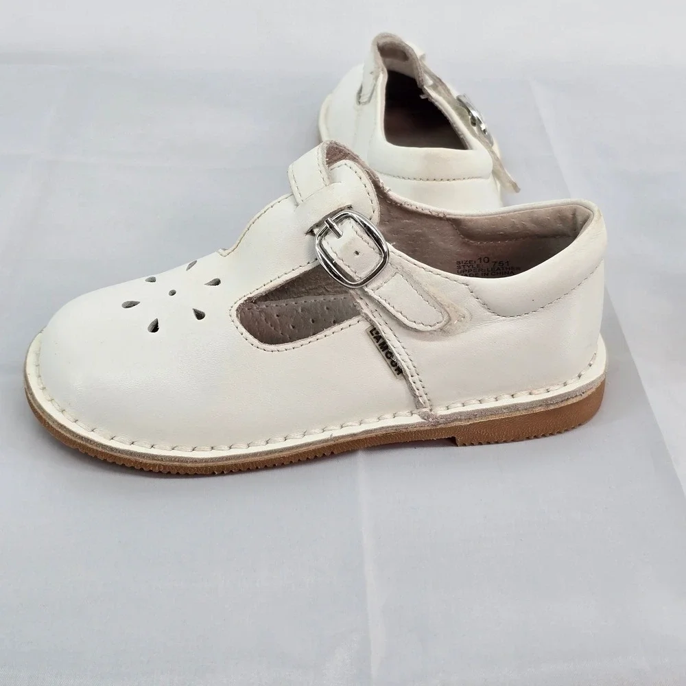 L'Amour Girls White Leather T-Strap Mary Jane Shoes Size 10 Style 751